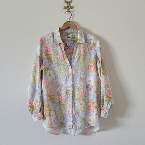 Joie Linen Floral Long Sleeve Button Down Shirt Size Large